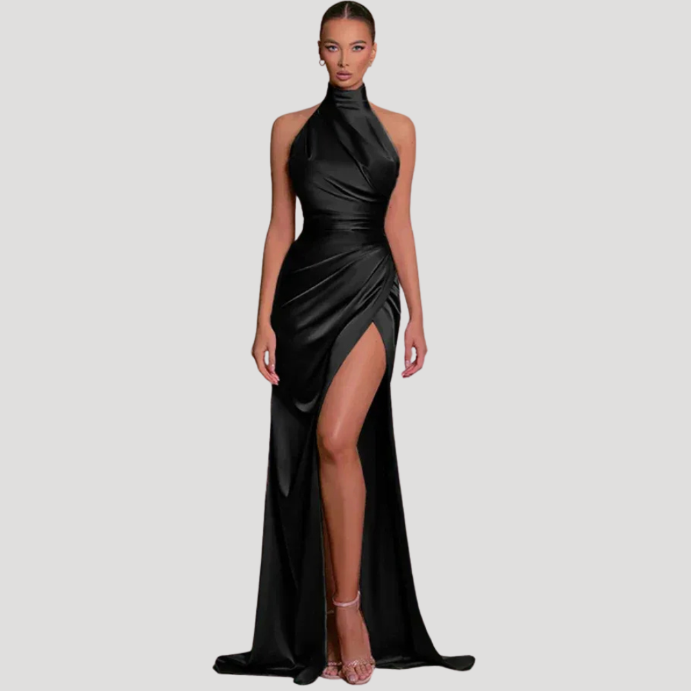 Women's Maxi Halter Satin Evening Formal Dress