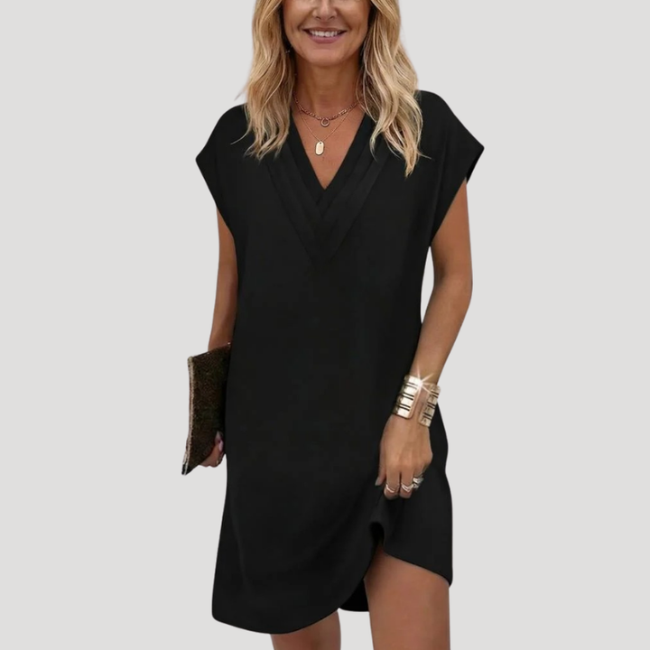 Women's Mini Shift V Neck Short Sleeve Casual Fit