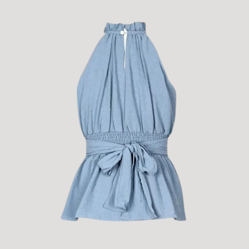 Women's Women's Light Blue Cami Top Halter Neck Tie Back Peplum
