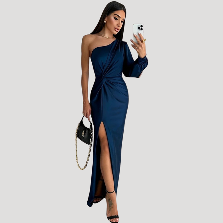 Women's Maxi Dress One Shoulder Satin Formal Wedding Guest Dress