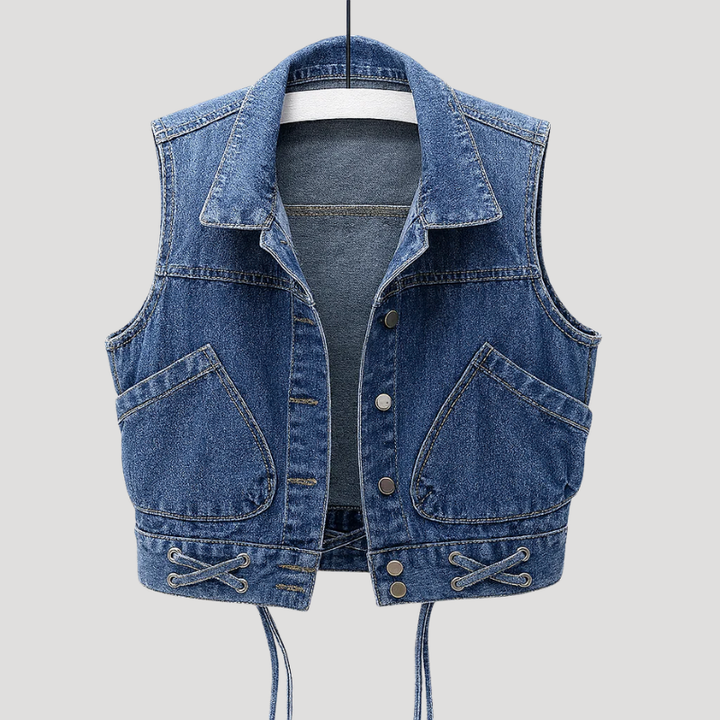 Women's Denim Vest Sleeveless Jacket Denim Gilet Button Casual