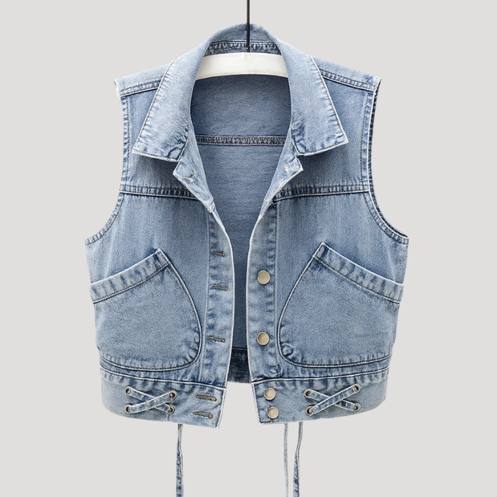 Women's Denim Vest Sleeveless Jacket Denim Gilet Button Casual