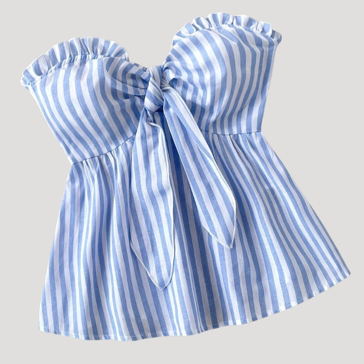 Women's Cami Top Strapless Shirred Peplum Frill Striped