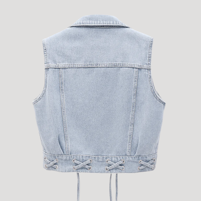 Women's Denim Vest Sleeveless Jacket Denim Gilet Button Casual