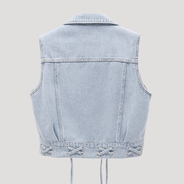 Women's Denim Vest Sleeveless Jacket Denim Gilet Button Casual