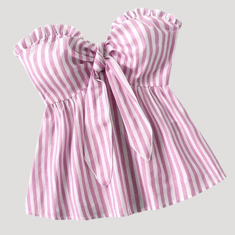 Women's Cami Top Strapless Shirred Peplum Frill Striped