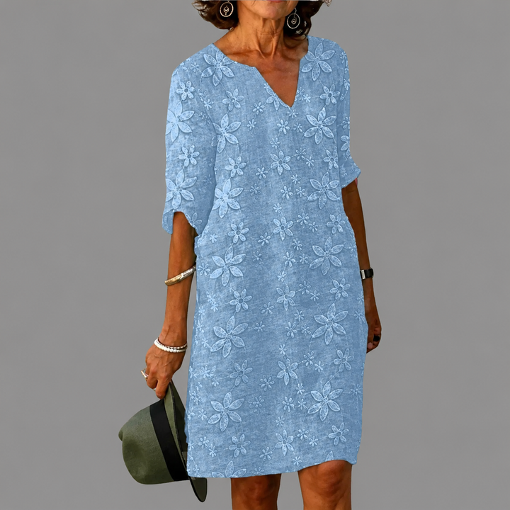 Women's Shift Dress V Neck Three Quarter Sleeve Casual