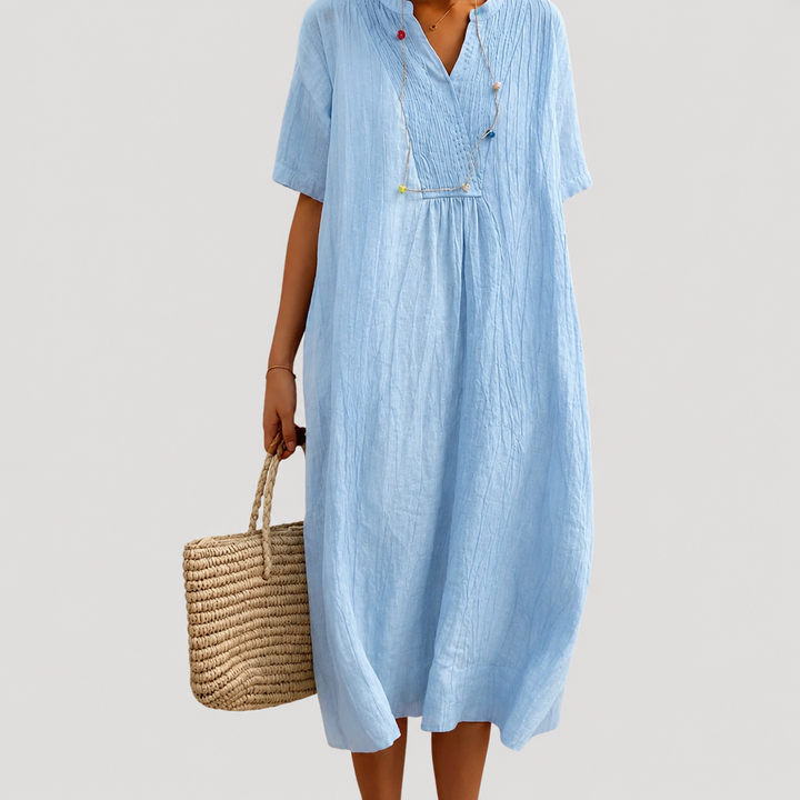 Women's Midi V Neck Short Sleeve Shift Dress