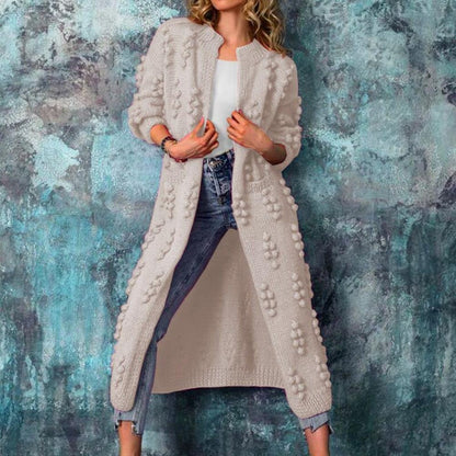 Women’s Longline Textured Cardigan – Cotton-Blend Open-Front Knit for Autumn and Winter