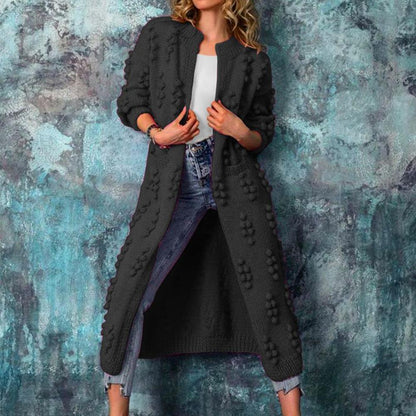 Women’s Longline Textured Cardigan – Cotton-Blend Open-Front Knit for Autumn and Winter