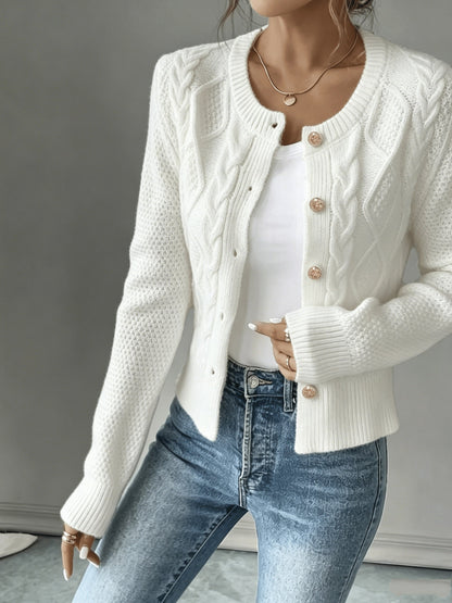 Eleanora | Cable-Knit Button-Front Cardigan
