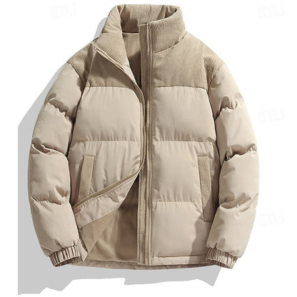 Padded Puffer Jacket with Stand Collar and Full Front Zipper, Two Pockets
