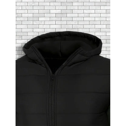Hooded Quilted Puffer Jacket with Insulated Design and Full Zipper, Side Pockets