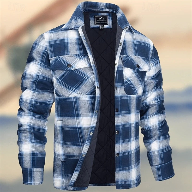 Plaid Shirt Jacket with Quilted Insulation and Chest Pockets