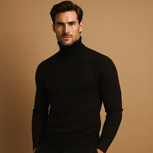 Men’s Ribbed Turtleneck Sweater – Soft Knitted Roll-Neck Winter Layer for Smart Casual Office Evening and Everyday Cold-Weather Wear