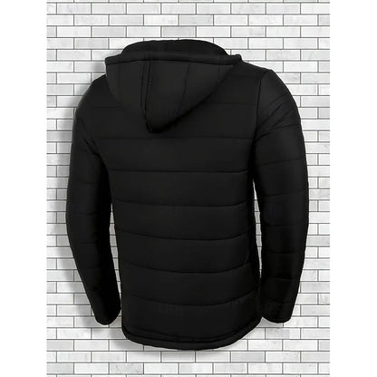 Hooded Quilted Puffer Jacket with Insulated Design and Full Zipper, Side Pockets