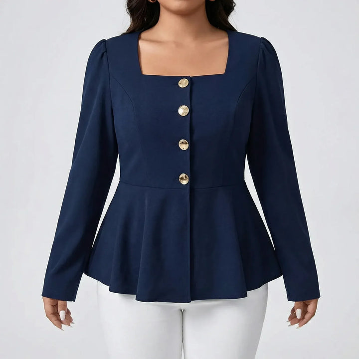 Women's Blouse Peplum Top Square Neck Long Sleeve Button Front