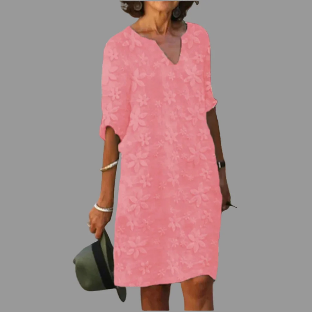 Women's Shift Dress V Neck Three Quarter Sleeve Casual