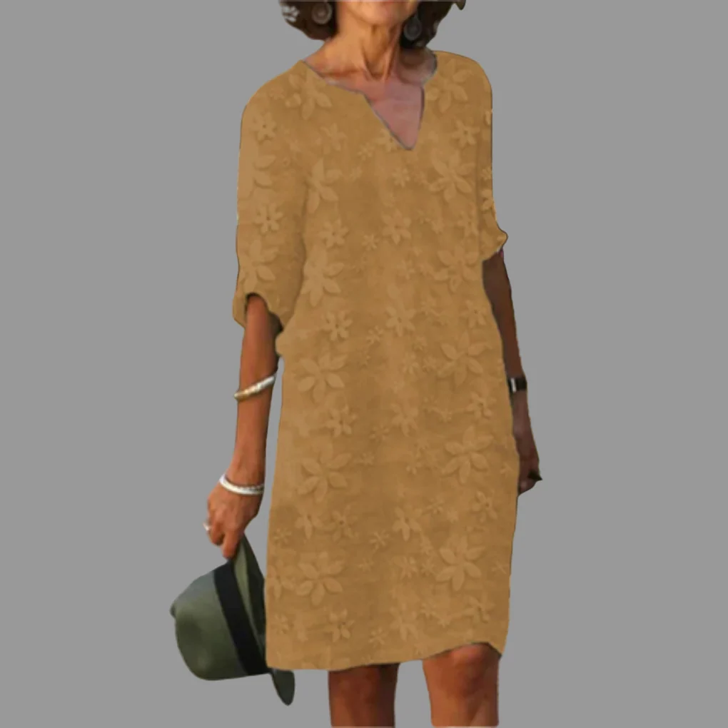 Women's Shift Dress V Neck Three Quarter Sleeve Casual