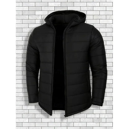 Hooded Quilted Puffer Jacket with Insulated Design and Full Zipper, Side Pockets