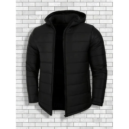 Hooded Quilted Puffer Jacket with Insulated Design and Full Zipper, Side Pockets