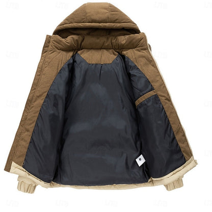 Hooded Puffer Jacket with Insulated Padding and Two Tone Design