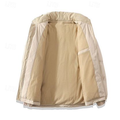 Padded Puffer Jacket with Stand Collar and Full Front Zipper, Two Pockets