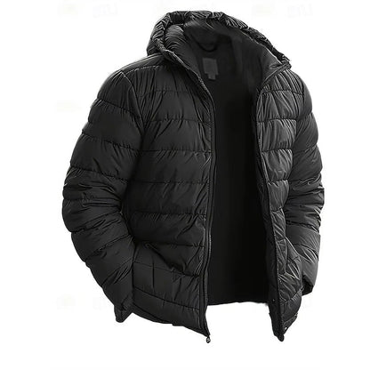 Hooded Quilted Puffer Jacket with Insulated Design and Full Zipper, Side Pockets