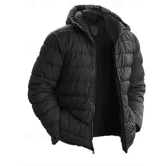 Hooded Quilted Puffer Jacket with Insulated Design and Full Zipper, Side Pockets