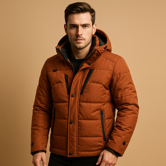 Men’s Hooded Puffer Jacket – Insulated Short Winter Layer for Cold-Weather City Travel Outdoor and Everyday Wear