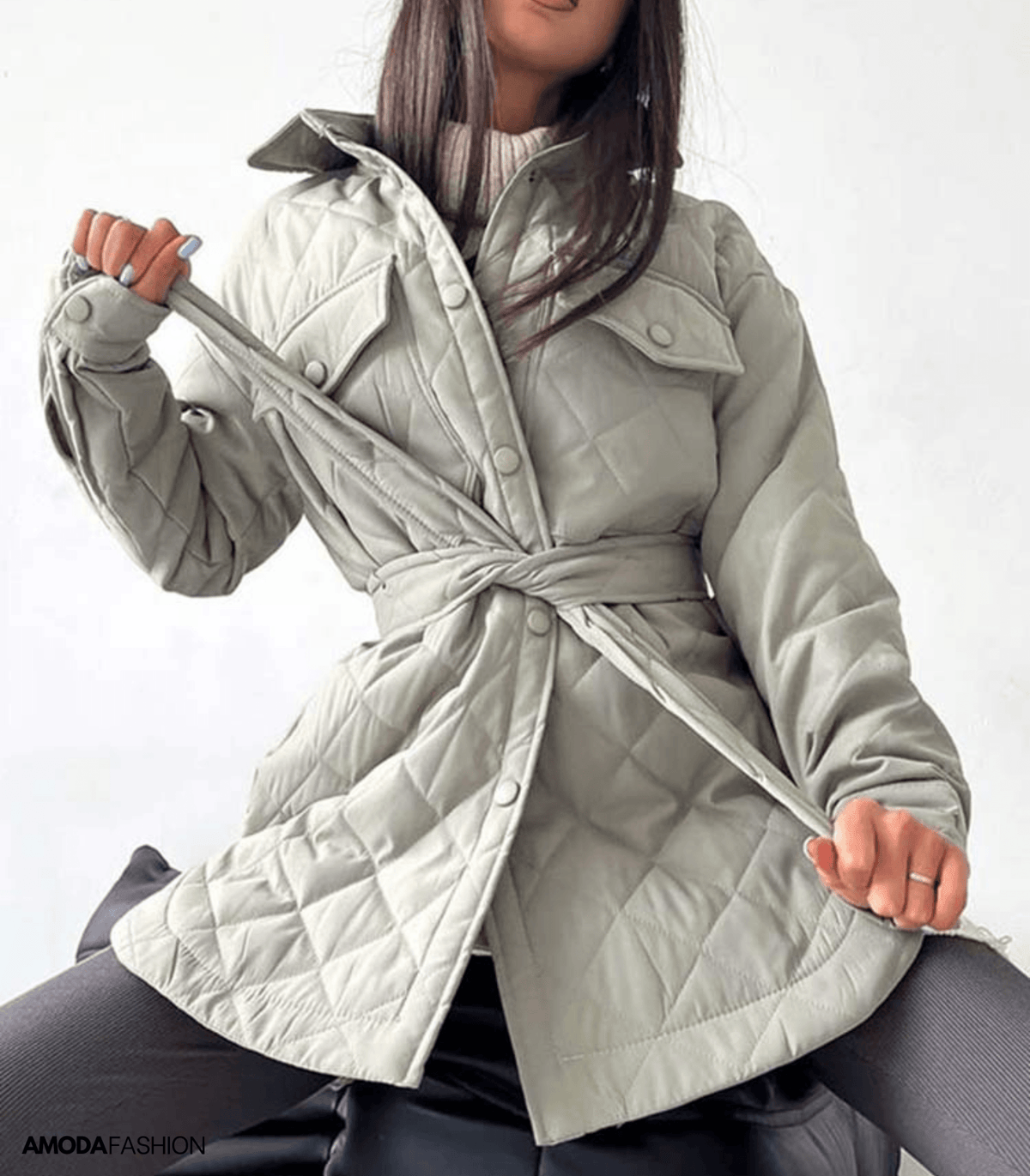 Women’s Oversized Quilted Belted Jacket – Relaxed Padded Layer for Winter