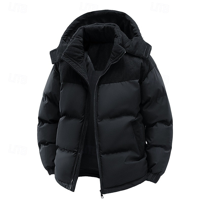 Hooded Puffer Jacket with Insulated Padding and Two Tone Design