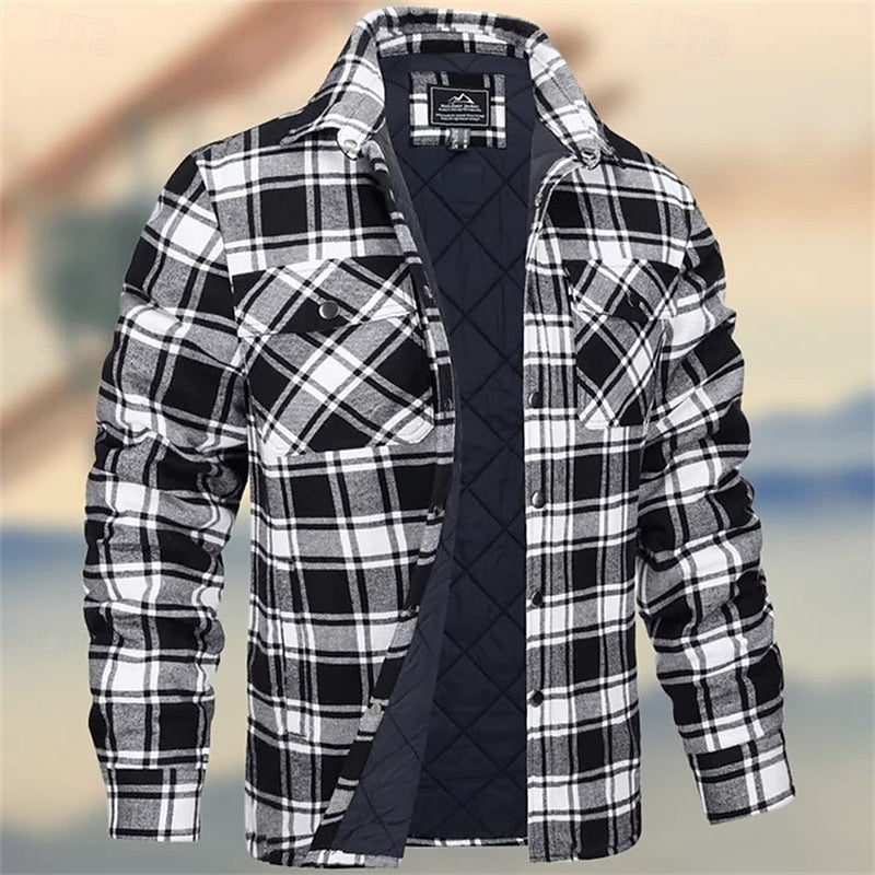 Plaid Shirt Jacket with Quilted Insulation and Chest Pockets